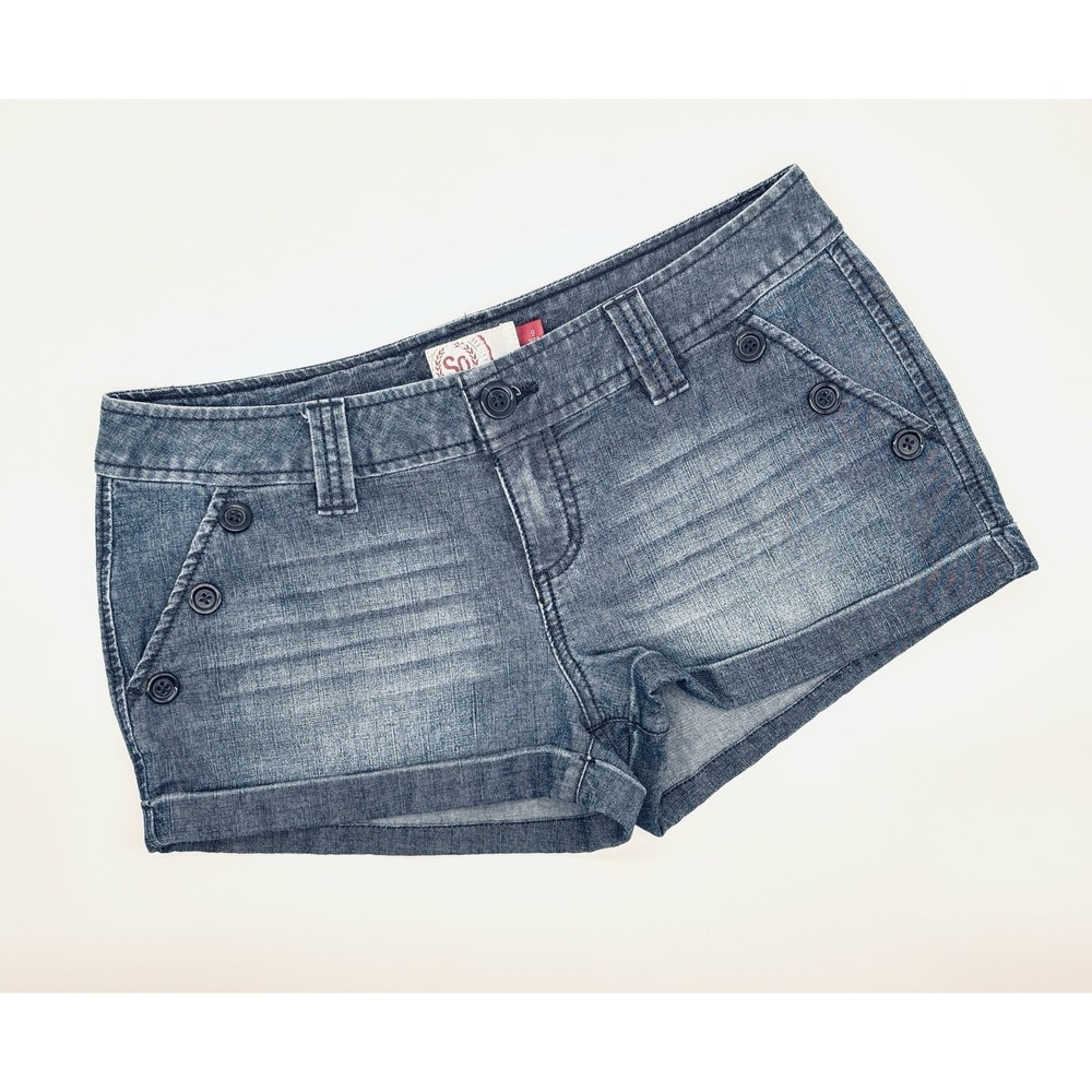 SO Vintage Y2K Denim Shorts Micro Mini Dark Wash Cuffed Low Rise Blue Size 9